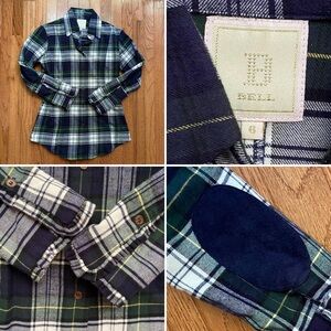 Tuckernuck x Alicia Bell Navy Flannel Plaid Tartan Shirt Elbow Patch 6 NWOT